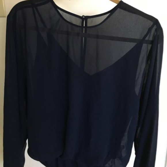 EXPRESS Sheer Chiffon Long Sleeve Bodysuit - Size Medium - Picture 2 of 9